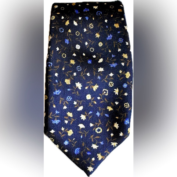 Scabal Tie 100%Silk-Made in Italy-Excel Preowned Cond-Navy Blue w/Floral Design - Picture 1 of 5